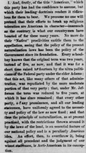 Planters' Advocate Article on the Know-Nothing Party" anti-immigration and anti-Catholic positions Oct. 24th, 1855. Maryland